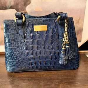 Brahmin Blue Croc Embossed Leather Bag